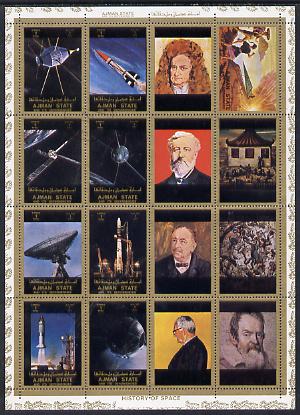 Ajman 1972 History of Space perf set of 8 (plus 8 labels) cto used, Mi 2781-88A , stamps on , stamps on  stamps on space