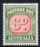 Australia 1958-60 Postage Due 6d very lightly mounted, SG D137, stamps on , stamps on  stamps on australia 1958-60 postage due 6d very lightly mounted, stamps on  stamps on  sg d137