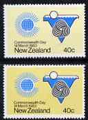 New Zealand 1983 Commonwealth Day 40c with superb dry print of background colour, plus normal both unmounted mint, stamps on 