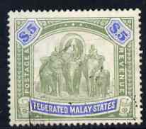 Malaya - Federated Malay States 1904 MCA $5 green & blue well centred very light cancel SG50 cat A3130, stamps on , stamps on  stamps on malaya - federated malay states 1904 mca $5 green & blue well centred very light cancel sg50 cat \a3130