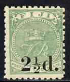 Fiji 1891 2.5d on 2d green fresh mounted mint, SG 70 cat Â£48, stamps on xxx