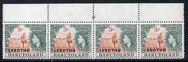 Lesotho 1966 wmk Script 5c unmounted mint strip of 4, one stamp with weak entry (R1/3) SG 115Avar, stamps on 