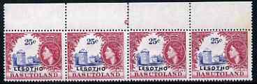 Lesotho 1966 wmk Script 25c unmounted mint strip of 4, one stamp with weak entry (R1/3) SG 118Avar, stamps on 