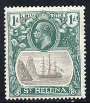 St Helena 1922-37 KG5 Badge Script 1d single with variety 11th line of shading broken to right of mizzen mast and rope broken at top of mizzen peak (stamp 32) mtd mint SG..., stamps on , stamps on  kg5 , stamps on ships, stamps on 
