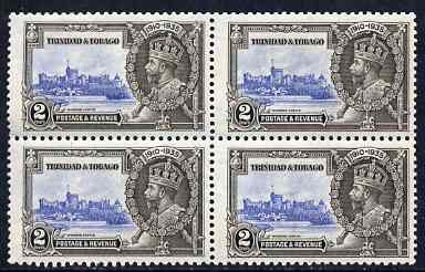 Trinidad & Tobago 1935 KG5 Silver Jubilee 2c block of 4, one stamp with 'vert line above N of Trinidad' unmounted mint, stamps on , stamps on  stamps on , stamps on  stamps on  kg5 , stamps on  stamps on silver jubilee, stamps on  stamps on castles