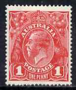 Australia 1914-20 KG5 1d carmine mounted mint single showing flaw above G of Postage, stamps on , stamps on  kg5 , stamps on 