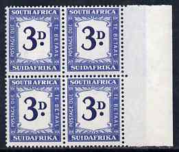 South Africa 1948-49 Postage Due 3d marginal block of 4 unmounted mint, SG D37, stamps on , stamps on  stamps on south africa 1948-49 postage due 3d marginal block of 4 unmounted mint, stamps on  stamps on  sg d37