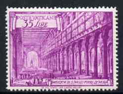Vatican City 1949 Basilica of St Pauls 35L bright mauve P14 unmounted mint SG146A, stamps on 