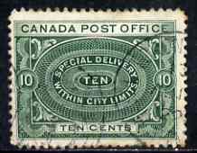Canada 1898-1920 Special Delivery 10c green slightly soiled but light cds cancel, SG S2, stamps on , stamps on  stamps on canada 1898-1920 special delivery 10c green slightly soiled but light cds cancel, stamps on  stamps on  sg s2