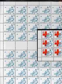Tuvalu 1988 Red Cross 50c complete sheet of 40 (2 panes of 20 with gutter between)  with RED OMITTED (SG 520var) plus normal (a spectacular variety, retails at \A325 each..., stamps on wholesale