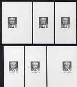 Tonga 1987 20th Anniversary of Coronation set of 6 B&W photographic proofs, rare thus, as SG 972-76, stamps on , stamps on  stamps on royalty