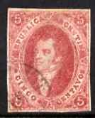 Argentine Republic 1872 Rivadavia 5c imperf 4 neat margins fine used, SG26 cat 5, stamps on 