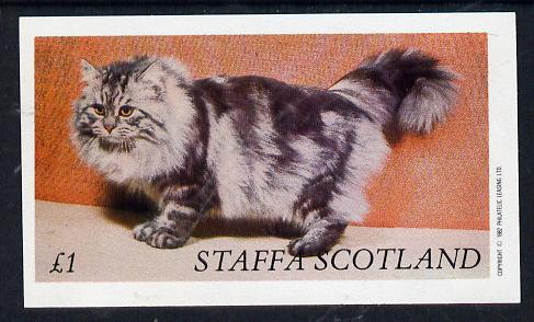 Staffa 1982 Cat imperf souvenir sheet (Â£1 value) unmounted mint, stamps on animals   cats
