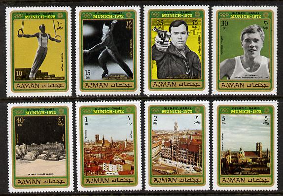 Ajman 1971 Munich Olympics perf set of 8 unmounted mint, Mi 693-700A, stamps on , stamps on  stamps on sport, stamps on  stamps on olympics, stamps on  stamps on rings, stamps on  stamps on shooting, stamps on  stamps on ice skating, stamps on  stamps on 