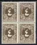 Egypt 1927-56 Postage Due 4m sepia unmounted mint block of 4 SG D176, stamps on 