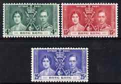 Hong Kong 1937 KG6 Coronation perf set of 3 mounted mint, SG 137-9, stamps on coronation, stamps on  kg6 , stamps on 