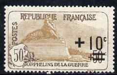 France 1926-27 War Ophans Fund 50c + 10c  brown mounted mint SG451, stamps on 