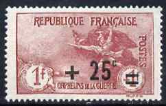 France 1926-27 War Ophans Fund 1f + 25c carmine mounted mint SG452, stamps on 