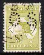 Australia 1915-28 OFFICIAL Roo 3d yellow-olive die II with OS perfin cds used SG O45d, stamps on kangaroos