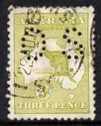 Australia 1915-28 OFFICIAL Roo 3d yellow-olive die II with OS perfin cds used SG O45d, stamps on , stamps on  stamps on kangaroos