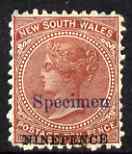 New South Wales 1871-1902 9d on 10d perf 11 overprinted SPECIMEN in black without gum, SG 220cs, stamps on , stamps on  stamps on new south wales 1871-1902 9d on 10d perf 11 overprinted specimen in black without gum, stamps on  stamps on  sg 220cs