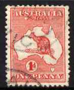 Australia 1913-14 Roo 1d red good used with large white flaw to left of Postage, SG 2var, stamps on , stamps on  stamps on kangaroos, stamps on  stamps on maps