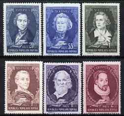 Rumania 1955 Literary Anniversaries perf set of 6 unmounted mint, SG 2413-18, stamps on personalities, stamps on literature
