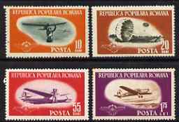 Rumania 1955 Aerial Sports perf set of 8 mounted mint, SG 2308-11, stamps on aviation, stamps on sport, stamps on parachutes