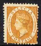 St Lucia 1860 type (1s) brown-orange engraved forgery with impressed watermark, so heavily impressed as to form a tear around the Crown, most unusual and interesting, unu..., stamps on forgery, stamps on forgeries