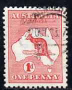 Australia 1913-14 Roo 1d red good used with two breaks above value (constant Die I), SG 2var, stamps on kangaroos, stamps on maps