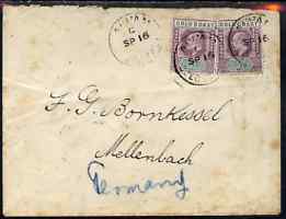 Gold Coast 1903 cover to Germany bearing pair Edward 1/2d (SG38) cancelled APPAM code C cds of SP 16, backstamped Cape Coast SE 17 1903 & Mellenbach 6 10 03, cover with f..., stamps on 