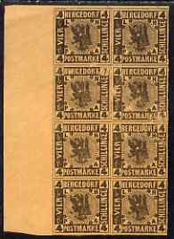 Germany - Bergedorf 1861-67 4s imperf forgey block of 8 (2x4) unused, some surface damaged but most attractive with FALSE printed on back of each, as SG 8, stamps on forgery, stamps on forgeries, stamps on 