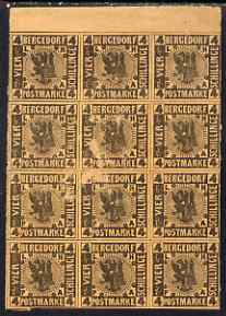 Germany - Bergedorf 1861-67 4s imperf forgey block of 12 (3x4) unused, some surface damaged but most attractive with FALSE printed on back of each, as SG 8, stamps on , stamps on  stamps on forgery, stamps on  stamps on forgeries, stamps on  stamps on 