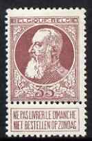 Belgium 1905 Leopold 35c brown-purple mounted mint with tab, SG 102 