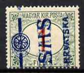 Yugoslavia - Croatia 1918 Postage Due 1f with Hrvatska SHS opt (SG type 16) sideways mounted mint SG D85var, stamps on , stamps on  stamps on yugoslavia - croatia 1918 postage due 1f with hrvatska shs opt (sg type 16) sideways mounted mint sg d85var