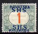 Yugoslavia - Croatia 1918 Postage Due 1f with Hrvatska SHS opt doubled, one inverted mounted mint SG D85var, stamps on , stamps on  stamps on yugoslavia - croatia 1918 postage due 1f with hrvatska shs opt doubled, stamps on  stamps on  one inverted mounted mint sg d85var