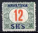 Yugoslavia - Croatia 1918 Postage Due 12f with Hrvatska SHS opt mounted mint SG D88, stamps on 