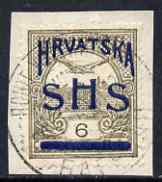 Yugoslavia - Croatia 1918 Turil 6f with Hrvatska SHS opt fine cds used on piece SG 53, stamps on , stamps on  stamps on yugoslavia - croatia 1918 turil 6f with hrvatska shs opt fine cds used on piece sg 53