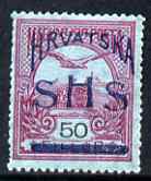 Yugoslavia - Croatia 1918 Turil 50f with Hrvatska SHS opt mounted mint SG 54, stamps on , stamps on  stamps on yugoslavia - croatia 1918 turil 50f with hrvatska shs opt mounted mint sg 54