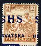 Yugoslavia - Croatia 1918 Harvesters 2f with Hrvatska SHS opt misplaced with superb set-off on gummed side, mounted mint SG 55var, stamps on 