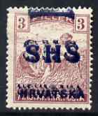 Yugoslavia - Croatia 1918 Harvesters 3f with Hrvatska SHS opt doubled mounted mint SG 56var, stamps on 