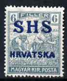 Yugoslavia - Croatia 1918 Harvesters 6f with Hrvatska SHS opt misplaced (bar omitted) mounted mint SG 58var, stamps on 