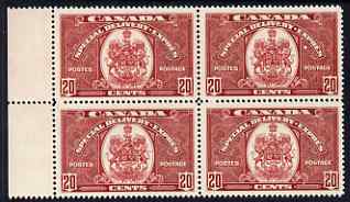 Canada 1938-39 Special Delivery 20c scarlet (Arms of canada) marginal block of 4 superb unmounted mint, SG S10 cat A3160, stamps on , stamps on  stamps on canada 1938-39 special delivery 20c scarlet (arms of canada) marginal block of 4 superb unmounted mint, stamps on  stamps on  sg s10 cat \a3160