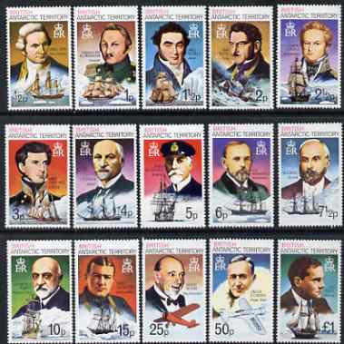 British Antarctic Territory 1973 Explorers original definitive set complete 15 values unmounted mint, SG 44-58, stamps on , stamps on  stamps on personalities, stamps on  stamps on explorers, stamps on  stamps on ships, stamps on  stamps on aviation