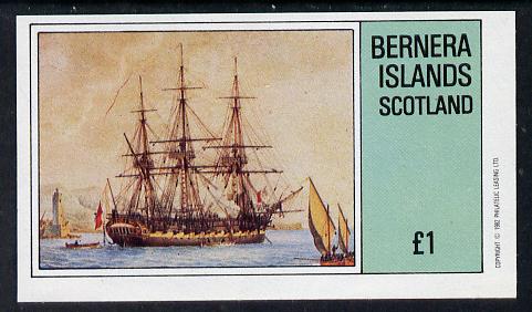 Bernera 1982 Paintings of Tall Ships (HMS Victory) imperf souvenir sheet (£1 value) unmounted mint, stamps on arts, stamps on ships, stamps on nelson, stamps on victory
