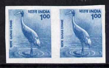 India 2000 Birds 1r Saras Crane IMPERF pair unmounted mint, SG 1925var, stamps on birds