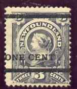 Newfoundland 1897 Surcharged 1c on 3c rather heavily mounted but fresh looking, SG81 cat Â£140, stamps on , stamps on  stamps on newfoundland 1897 surcharged 1c on 3c rather heavily mounted but fresh looking, stamps on  stamps on  sg81 cat Â£140