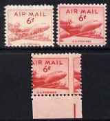 United States 1949 Douglas DC-4 with superb misplacement of vert perfs, plus  single with dry print plus normal, all lightly mounted as SG A944, stamps on , stamps on  stamps on aviation, stamps on  stamps on douglas, stamps on  stamps on  dc-4 , stamps on  stamps on 