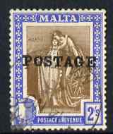 Malta 1926 Postage overprint on 2s brown & blue very fine cds used SG153, stamps on , stamps on  stamps on malta 1926 postage overprint on 2s brown & blue very fine cds used sg153