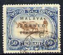 Malaya - Kedah 1922 Malay-Borneo Exhibition opt on 50c showing Broken R in Borneo, unlisted by SG but known to specialists, fine used as SG51 (cat A3170 as normal), stamps on , stamps on  stamps on , stamps on  stamps on  kg5 , stamps on  stamps on 